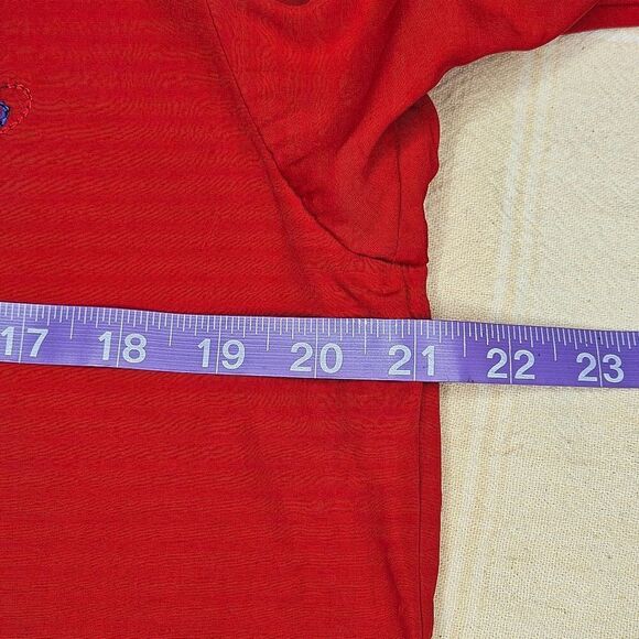 ABS California Red Colorful Embroidery Pearl Snap Buttons Western Rodeo Blouse - Picture 12 of 15